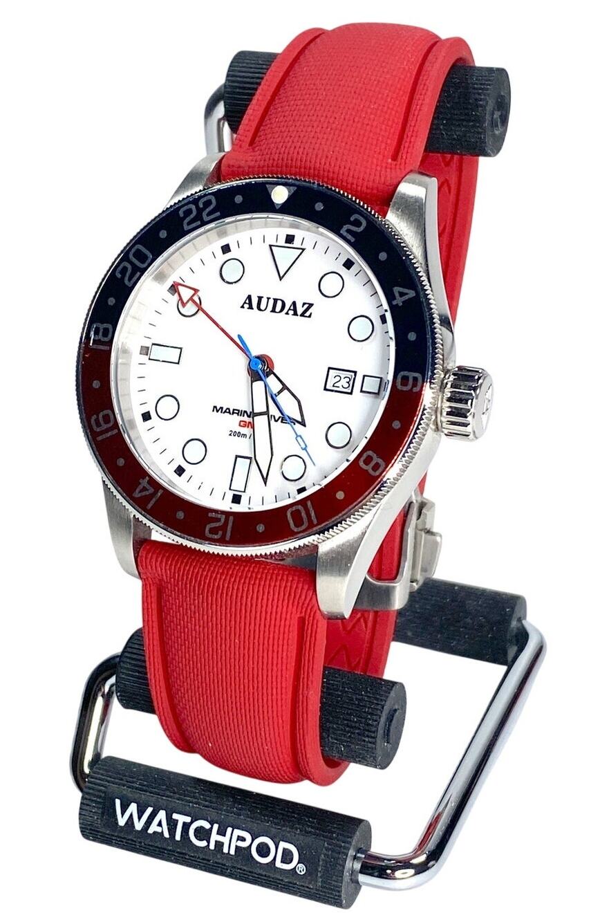 Audaz Marine Diver GMT Watch ADZ-3020-09 Swiss Movement 42mm Red Blue WR 200m